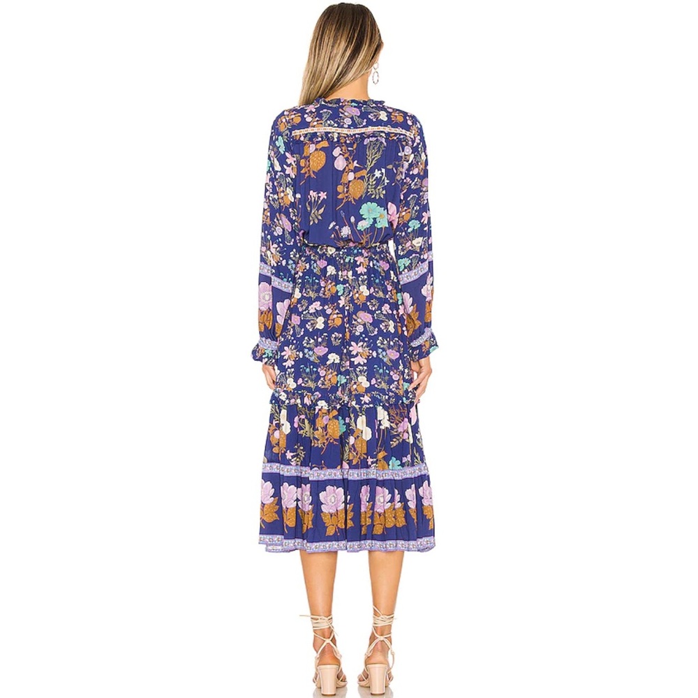 Wild Bloom Gypsy Boho Blue Floral Flowy Midi Dress - Picture 4 of 11